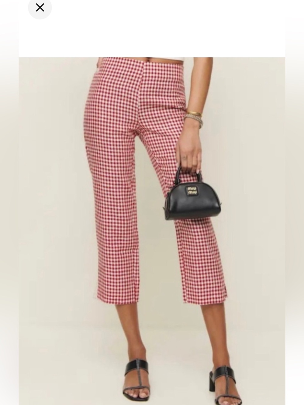 Reformation Petra Pants 100% linen High-Waist Red Gingham Cropped Pants